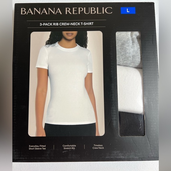 Open box Banana Republic Women's Ribbed Crewneck T-Shirt, 3-pack soft M L XL - Picture 3 of 6
